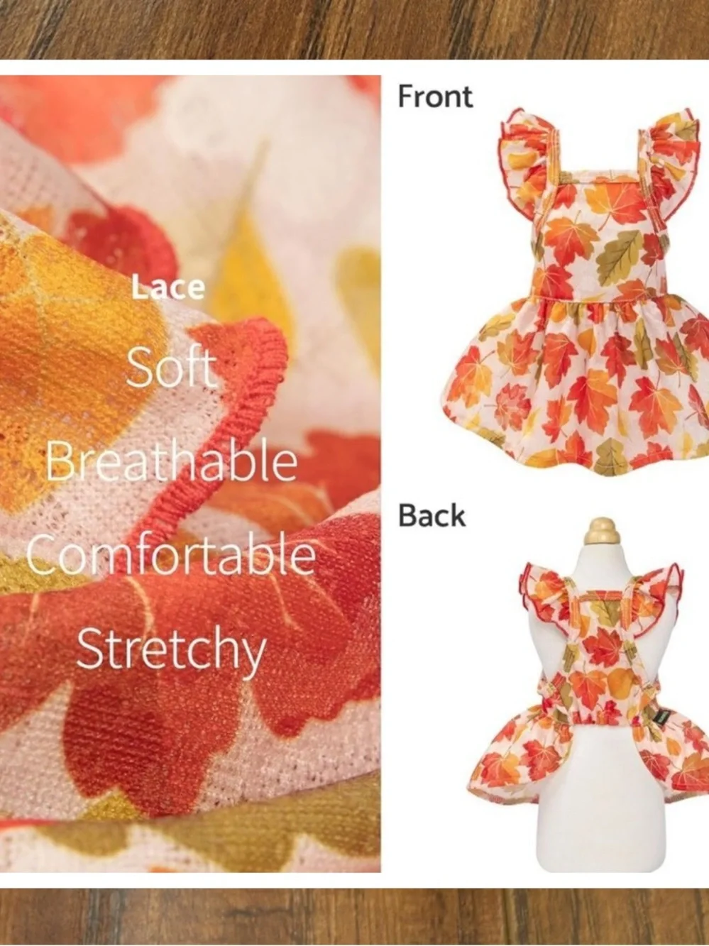 Pet Fall Leaf Print Ruffle Dress - Orange & Gold Leaves